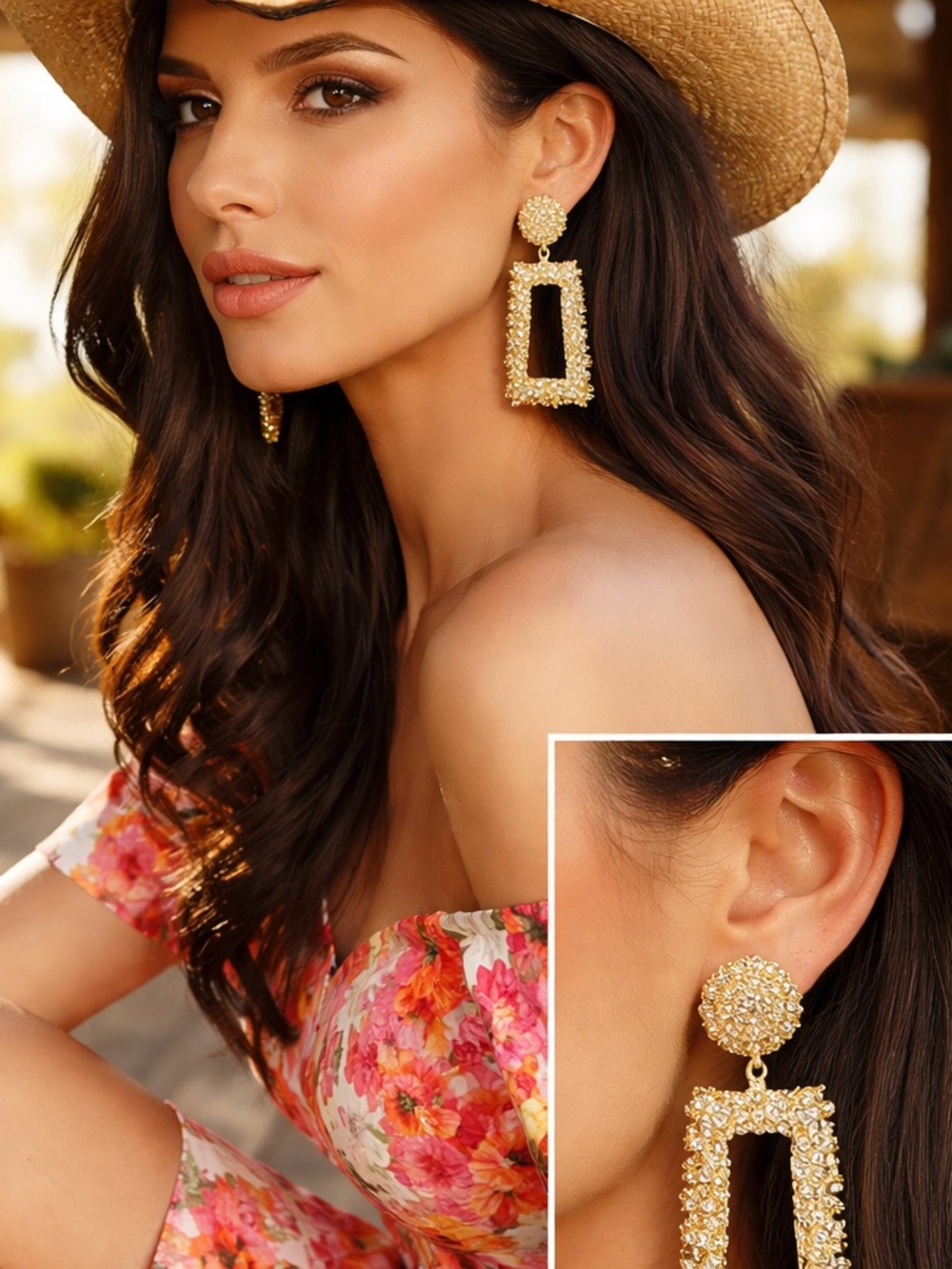 Gold Chunky Statement Earrings Retro Vintage Cocktail 90’s Western 2.75” NWT